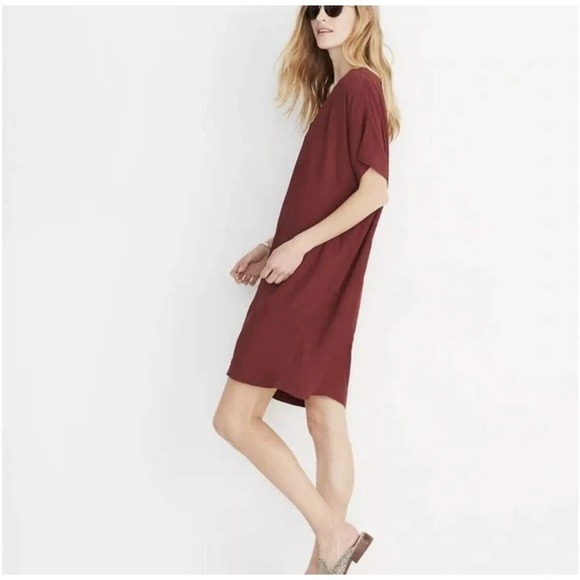 Madewell Burgundy Shirt Dress Womens XXS 2XS Short Sleeve Button Front Shapeless - Picture 4 of 13